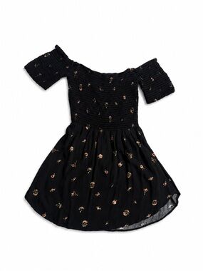 NWOT Black Floral Smocked Mini Dress